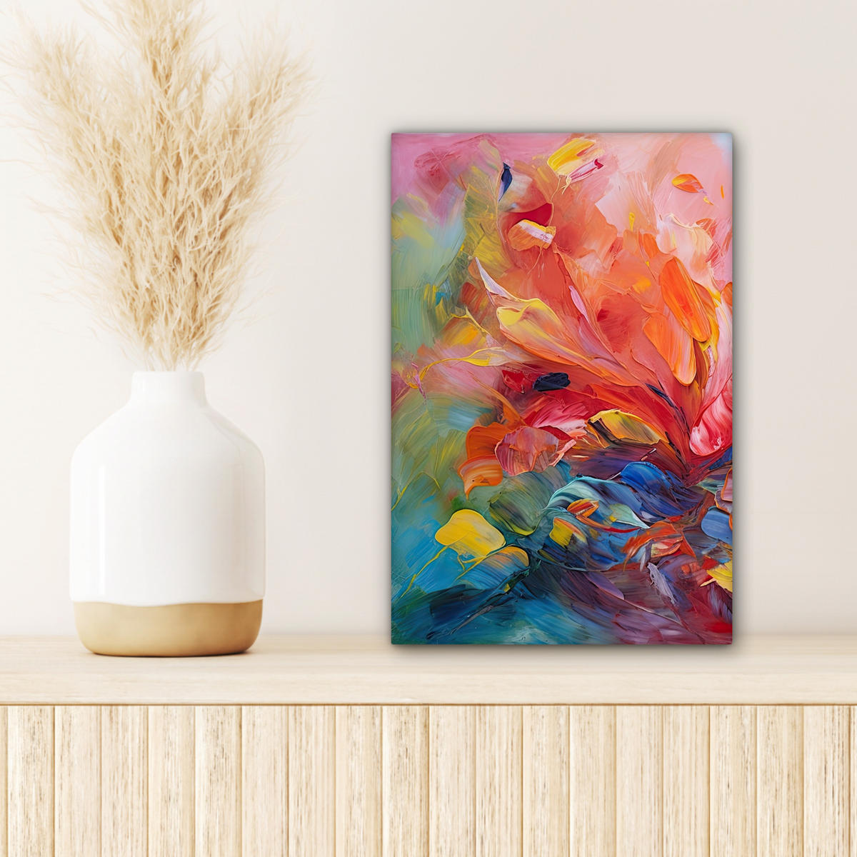 LEINWANDBILD Ölgemälde - Kunst - Abstrakt - Farbenfroh 20x30 cm - Altrosa, Textil (20/30cm) - MuchoWow