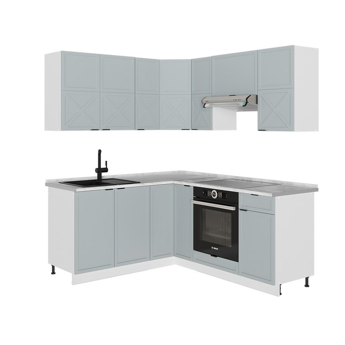 ECKKÜCHE Fame-Line Hellblau-grau/Weiß 160 x 60 cm ohne AP - Blaugrau/Weiß, Holzwerkstoff (190/81.6/46cm) - Vicco