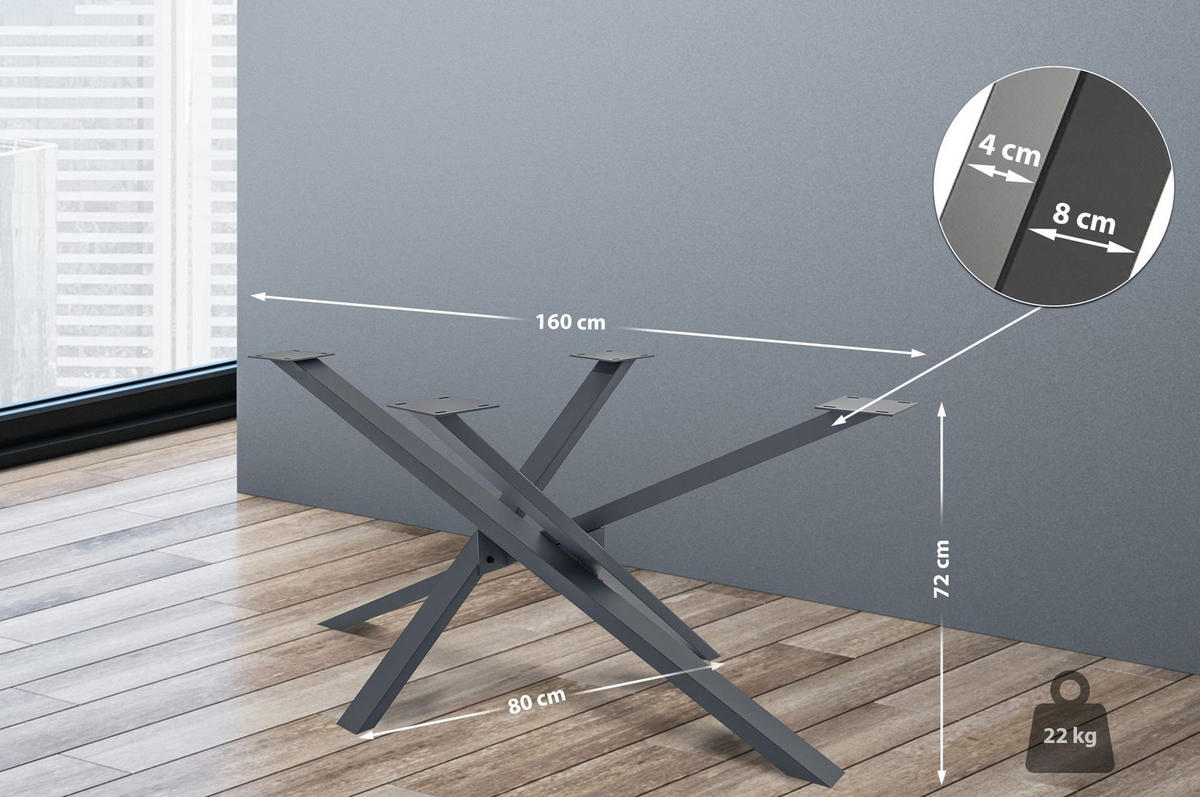 TISCHBEIN eckig 160/80/72 cm Metall grau - Grau, Metall (160/72/80cm) - CLP