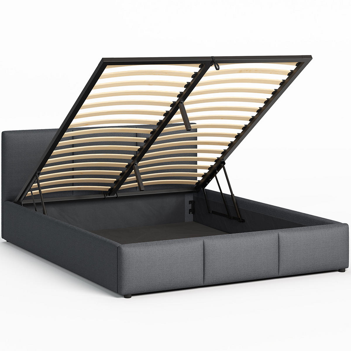 POLSTERBETT 140×200 cm mit Bettkasten und Lattenrost Nela 028-45 Graphit Dunkelgrau Geflochten - Dunkelgrau, Holz/Textil (140/200cm) - Jana