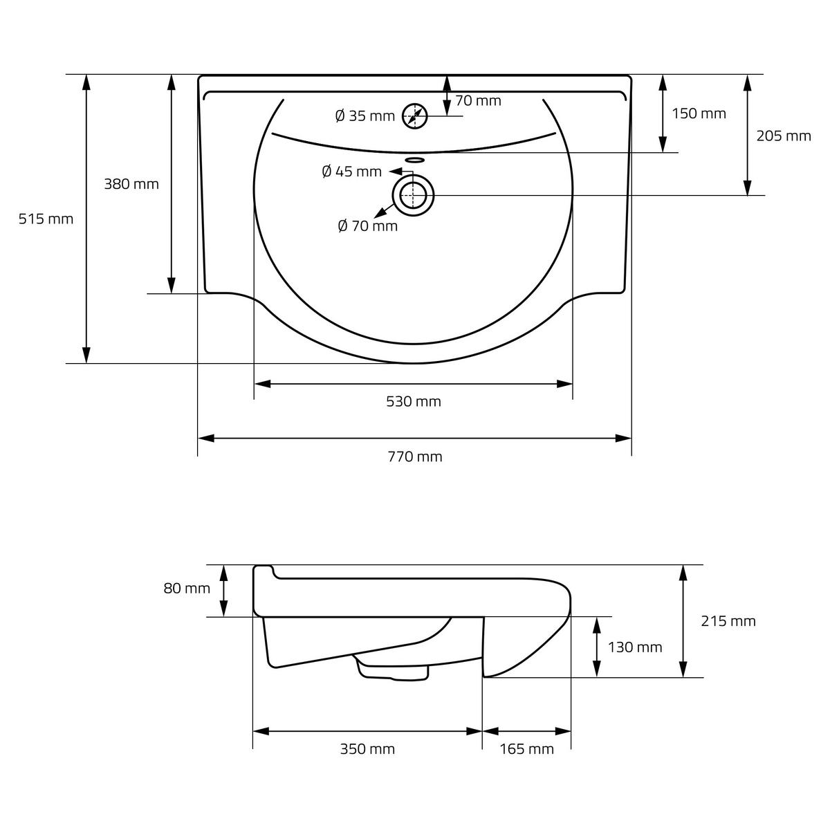 WASCHBECKEN - Schwarz, Keramik (51.5/21.5/77cm) - ML-DESIGN