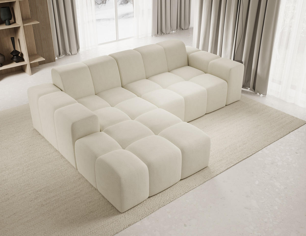 ECKSOFA Fogo ohne Schlaffuktion, L-Form, Sofa Links, Veloursstoff, 245x68x180 cm, Beige - Beige, Holz (180/245cm) - PROMETO Möbel