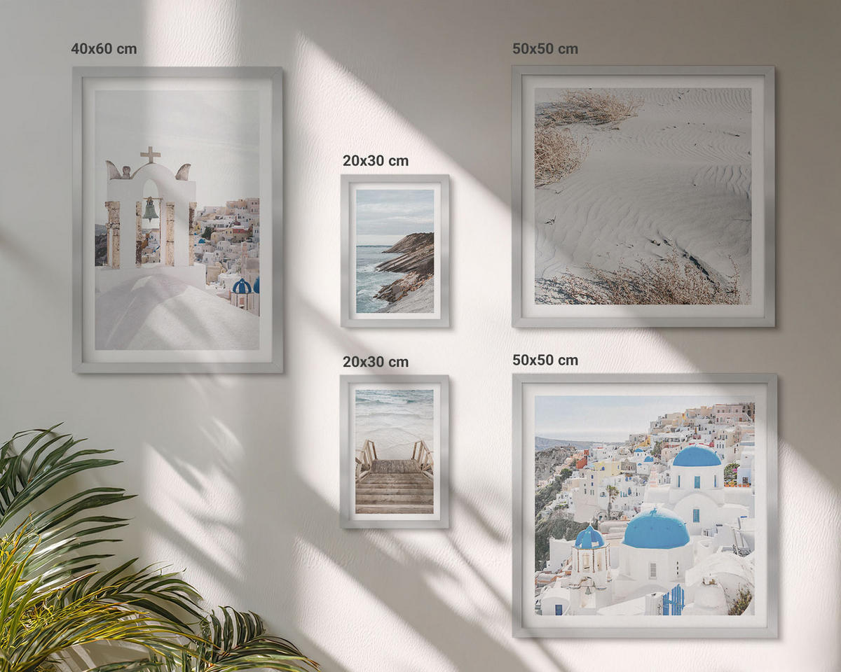 BILDER SET 5er Set - 50x50 cm & 20x30 cm & 40x60 cm Silberner Rahmen - Meeresarchitektur Santorin - Silberfarben, Kunststoff (40/60cm) - TULUP