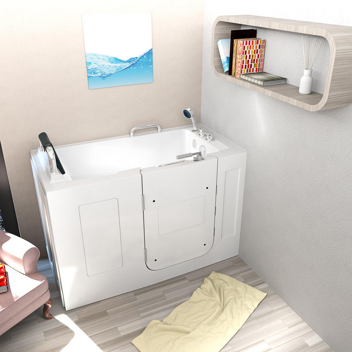 SENIOREN Sitzwanne mit Tür S07-C-L - Weiß, Glas/Kunststoff (76/116/140cm) - AcquaVapore by Sandra Jentho