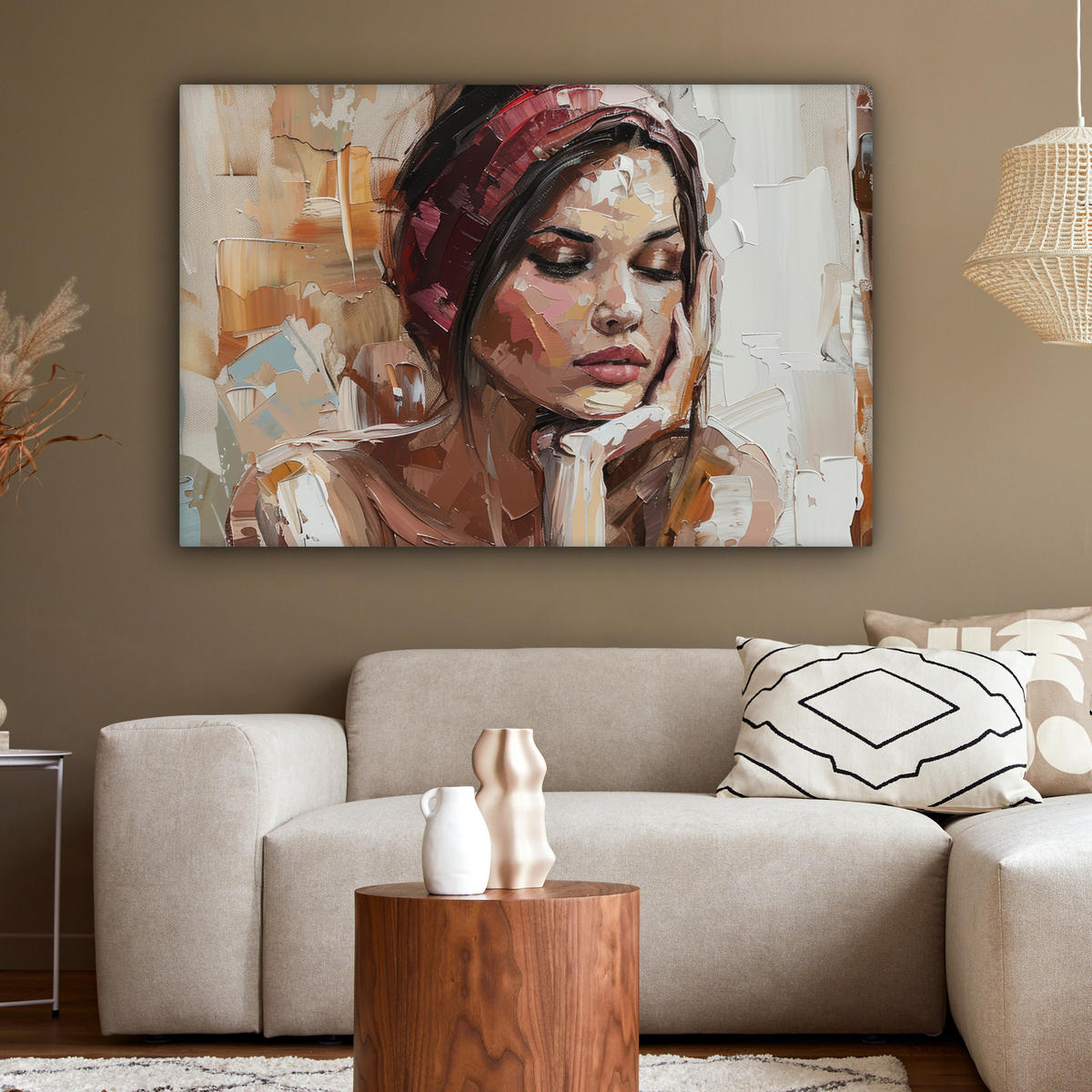 LEINWANDBILD Frau - Lackierung - Porträt - Modern Wohnzimmer 120x80 cm - Altrosa, Textil (120/80cm) - MuchoWow