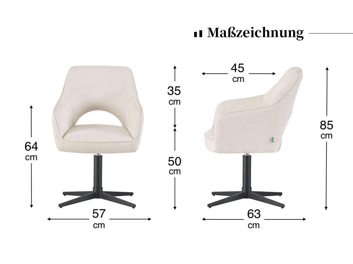 ESSZIMMERSTUHL THOMAS-NOVA 2er-Set 360°drehbar - Schwarz/Weiß, Textil (57/85/63cm) - DUBI Möbel