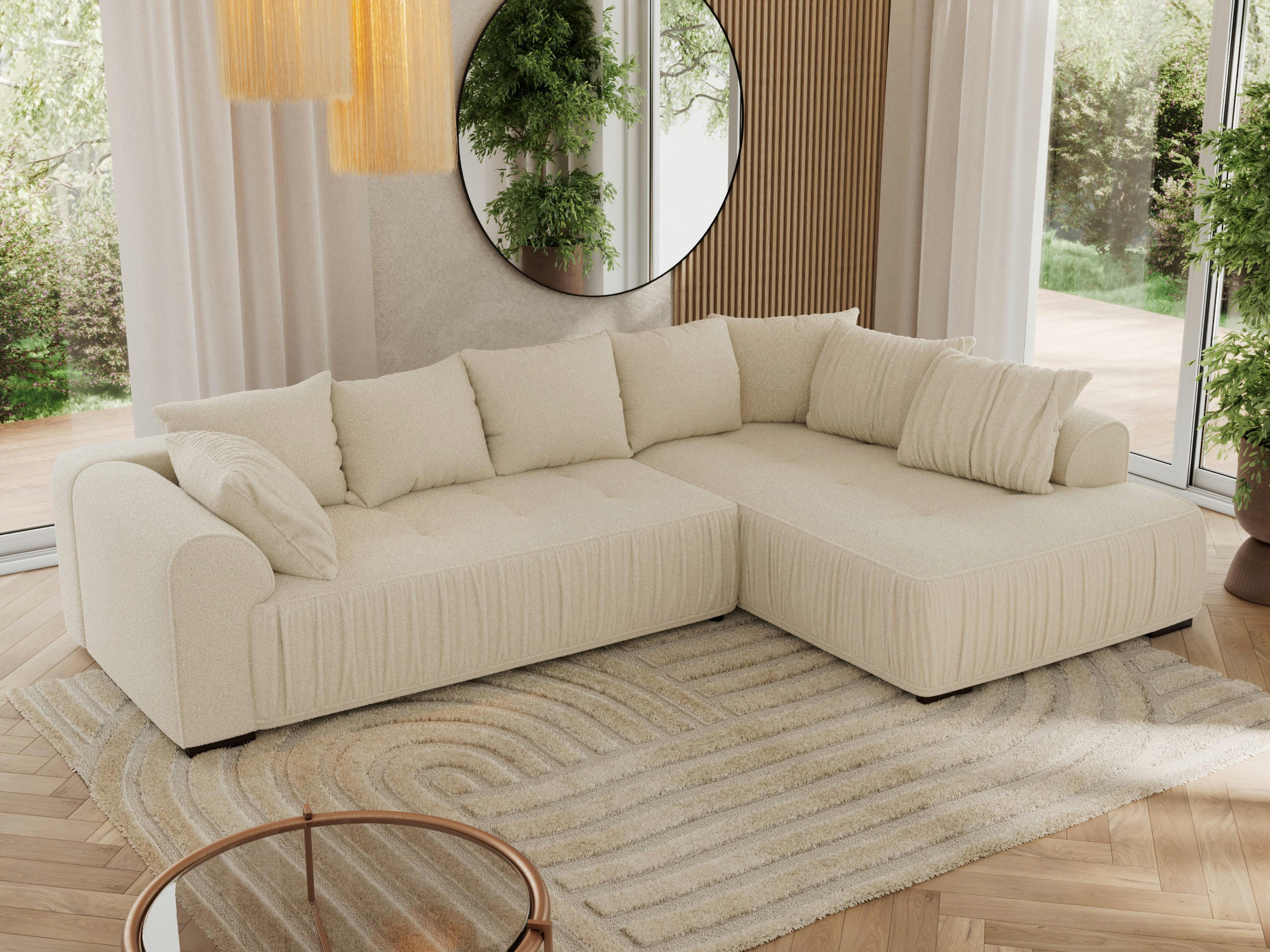 ECKSOFA ORTA Beige Boucle - Rechts - Beige/Schwarz, Textil (200/325cm) - MKS