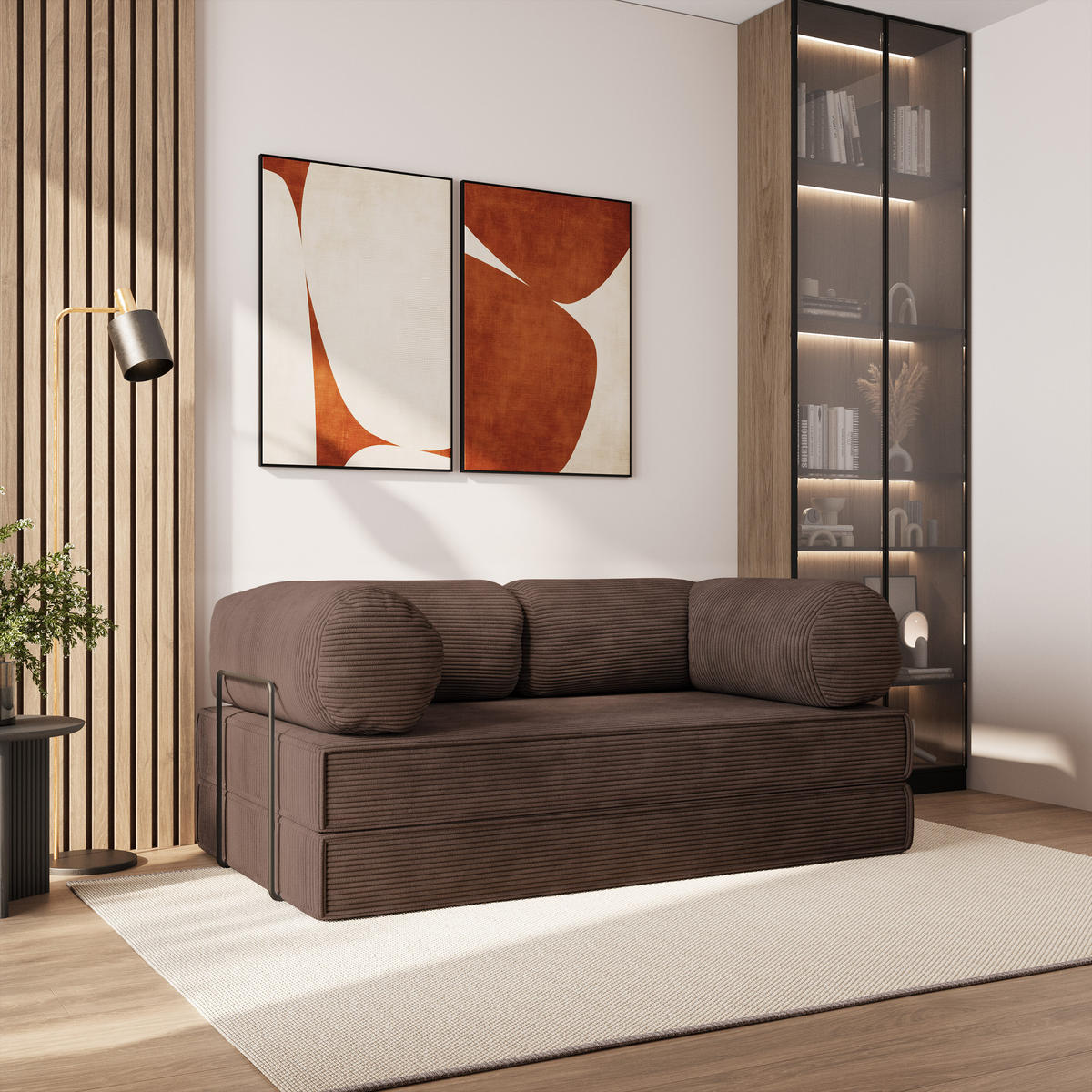 BETTSOFA ALVIO aus Schaumstoff Cordstoff Braun Schlaffunktion - Braun, Textil (170/68/80cm) - MASSENO