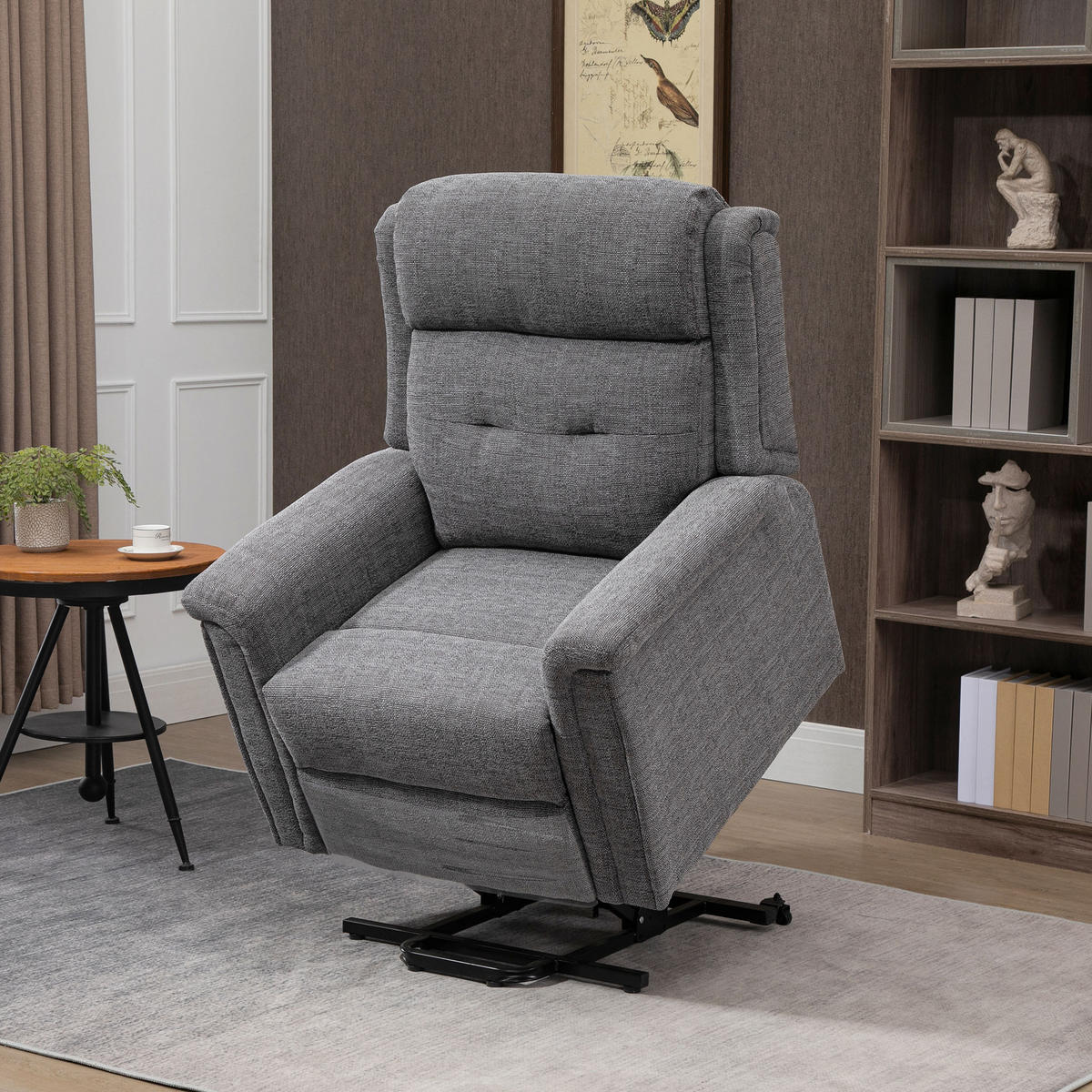 FERNSEHSESSEL mit Aufstehhilfe, Grau - Schwarz/Grau, Textil/Metall (87/108/92cm) - HOMCOM
