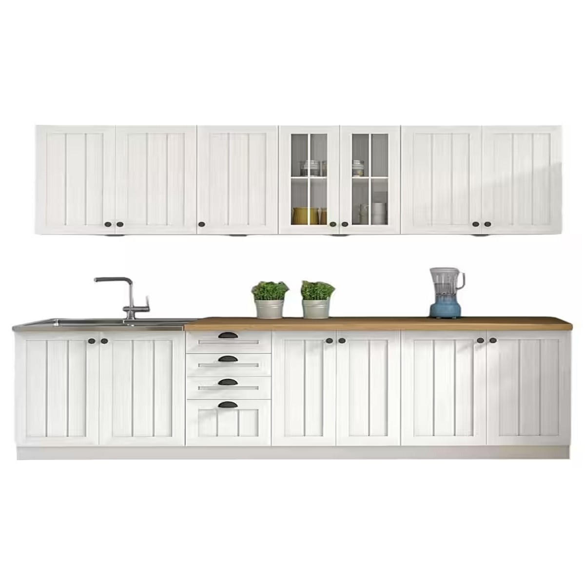 KÜCHENZEILE 260 cm - Provence K4-M260 - in Andersen Kiefer - Schwarz/Weiß, Holz/Holzwerkstoff (260/210/47cm)