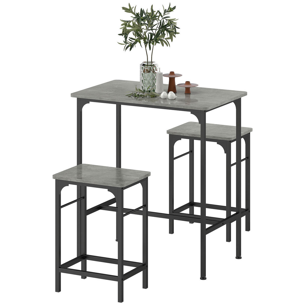 BARTISCH-SET DE-14813 industriell mit 2 Hockern Grau - Grau, Holzwerkstoff (80/50/87cm) - ComfortXL