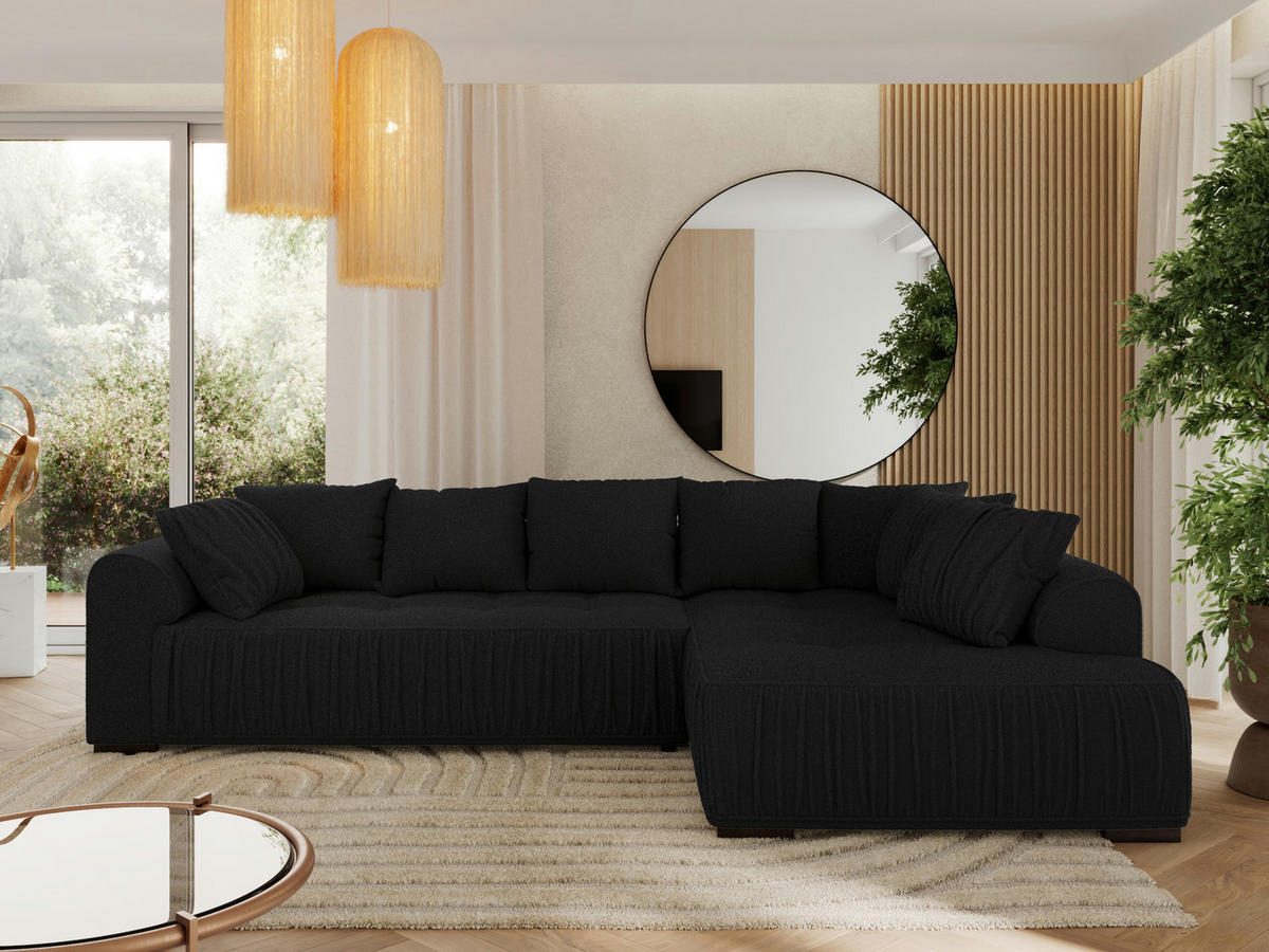 ECKSOFA ORTA Schwarz Boucle - Rechts - Schwarz, Textil (200/325cm) - MKS