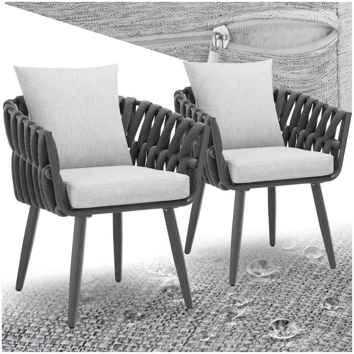STUHL Lugano 2ER SET, höhenverstellbare Kunststofffüße, 61 x 60 x 73 cm, anthrazit - Dunkelgrau/Anthrazit, Metall (62.5/75/65.5cm) - tectake