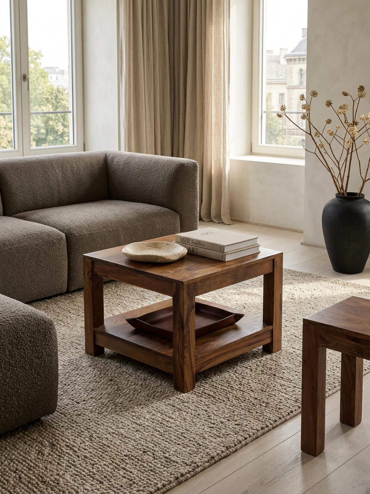 COUCHTISCH Massivholz im Landhausstil mit Ablagefach und pflegeleichter Oberfläche, Braun 60x60x45 cm - Braun, Holz (60/60/45cm) - KADIMA DESIGN