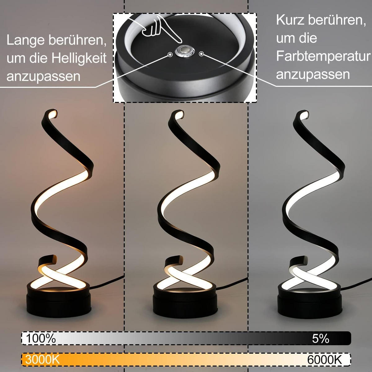 LED-TISCHLEUCHTE Spirale 13/13/41 cm - Schwarz, Metall (13/13/41cm) - Nettlife