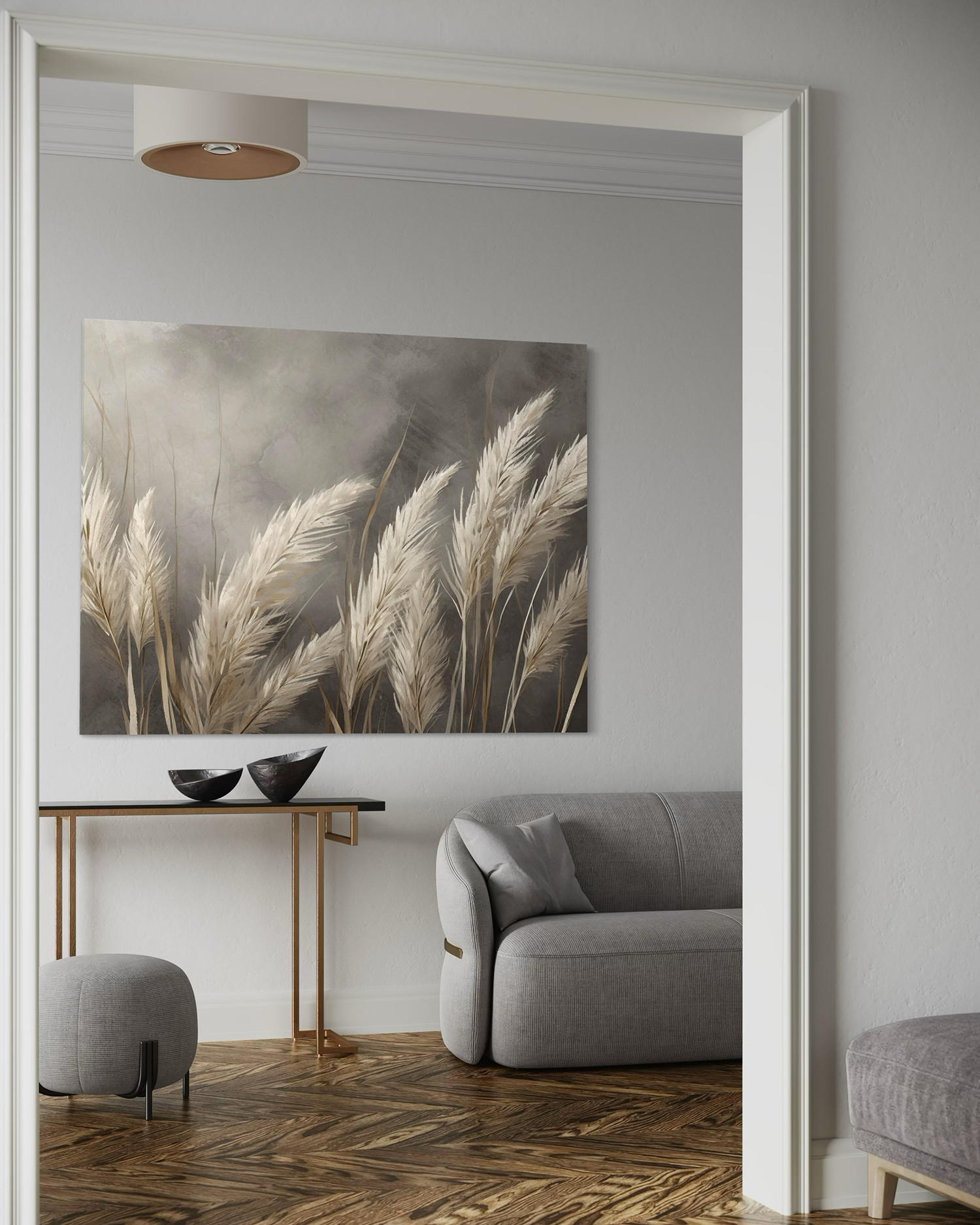 WANDBILD gras natur botanik - Grau, Textil (60/40cm) - Feeby