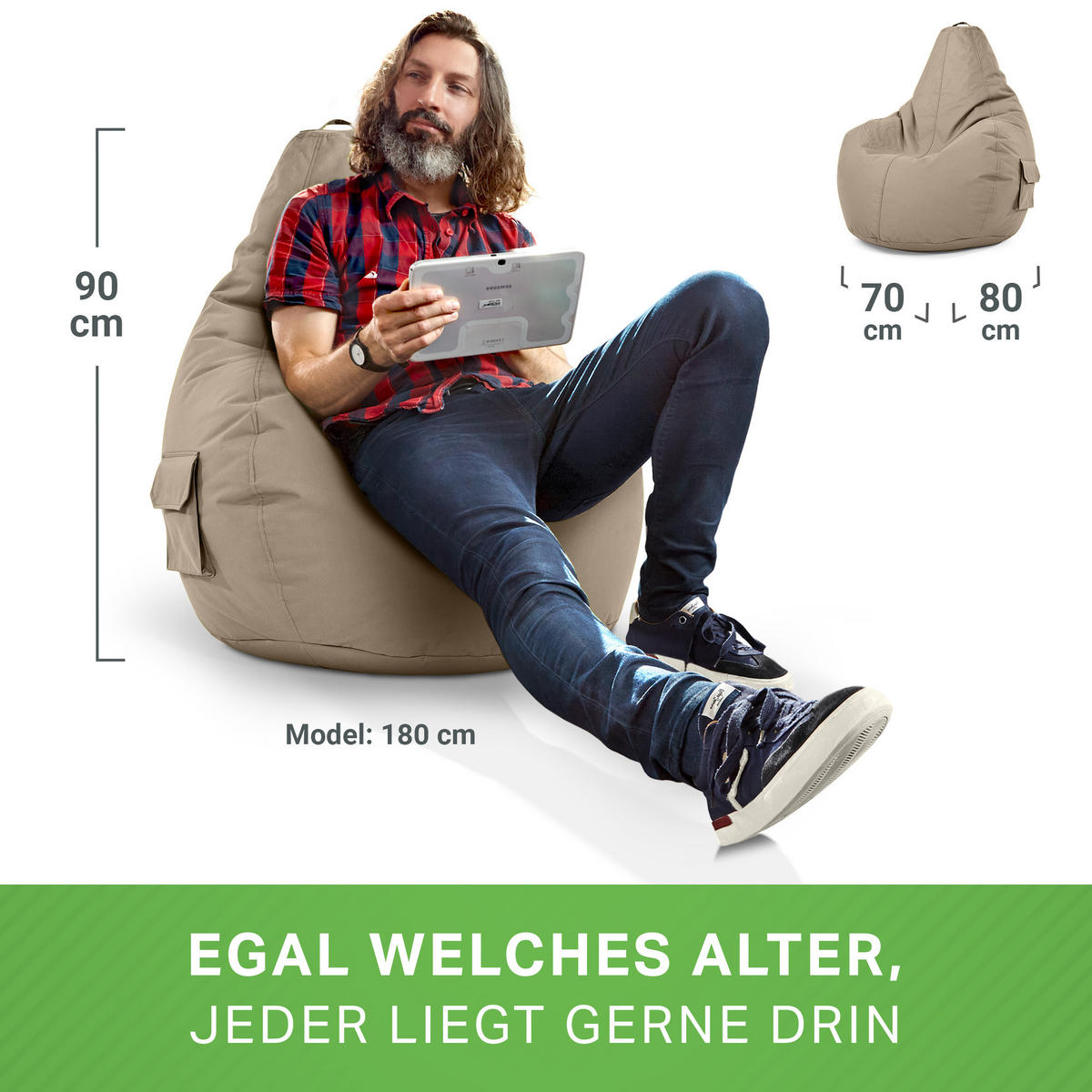 SITZSACK Lounge Chair "Cozy" 80x70x90cm - Taupe, Textil (70/90/80cm) - Green Bean