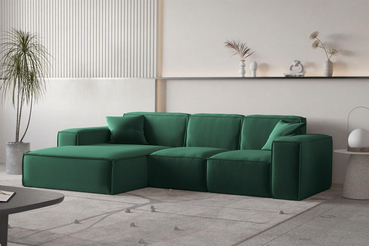 ECKSOFA Ottom Celes Premium Opera Velvet - Grün, Holzwerkstoff/Textil (266/165cm) - Fun Möbel