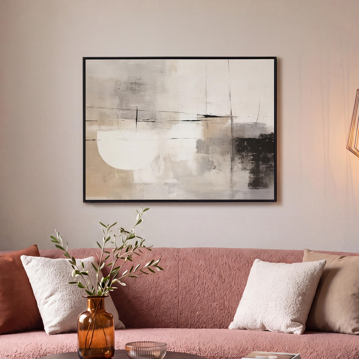 LEINWAND Bilder mit Rahmen - Abstrakt - Kunst - Grau - 80x60 - Hellgrau, Textil (80/60cm) - MuchoWow