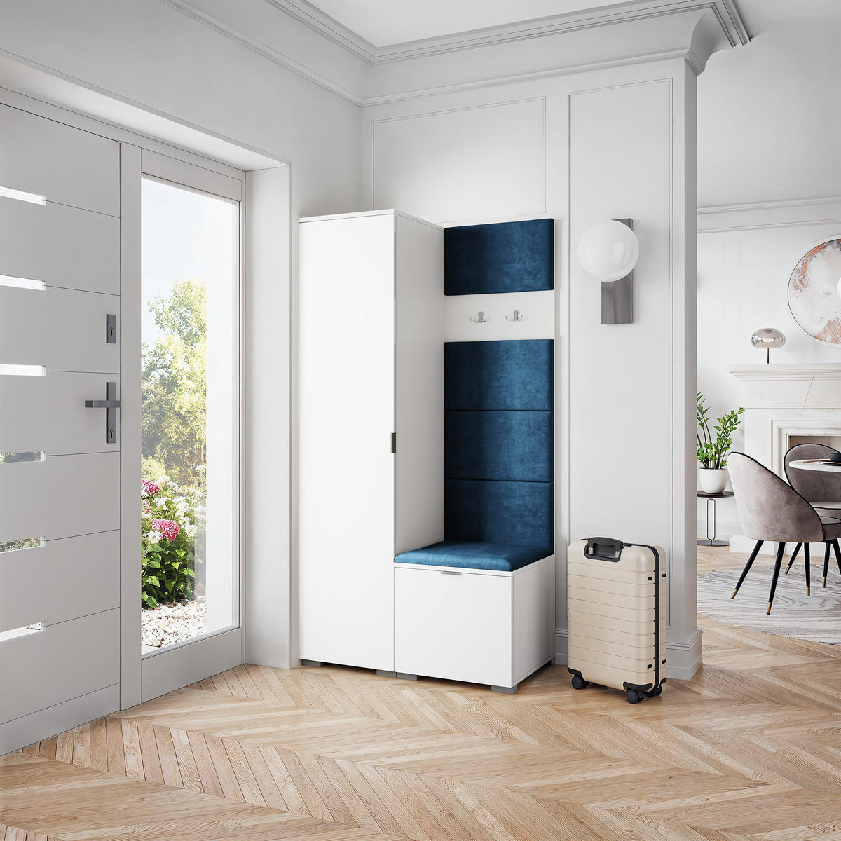 GARDEROBENSCHRANK LORI 95/181/51 cm Modern Garderobe-Set Weiß - Blau/Weiß, Holzwerkstoff (95/181/51cm) - MASSENO