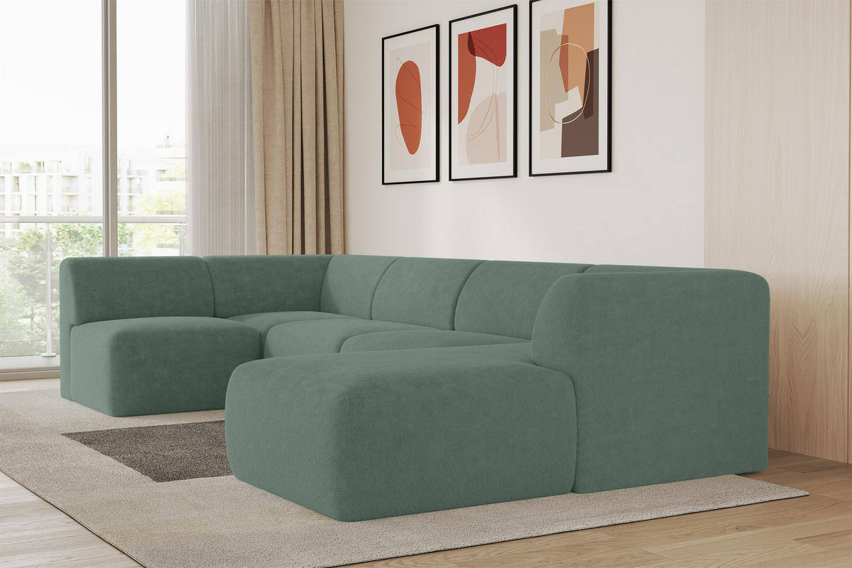 WOHNLANDSCHAFT Ottomane Rechts MOVO-L 345x180x78 cm Grün Tissu - Waldgrün, Holzwerkstoff/Kunststoff (180/78/345cm) - ALTDECOR