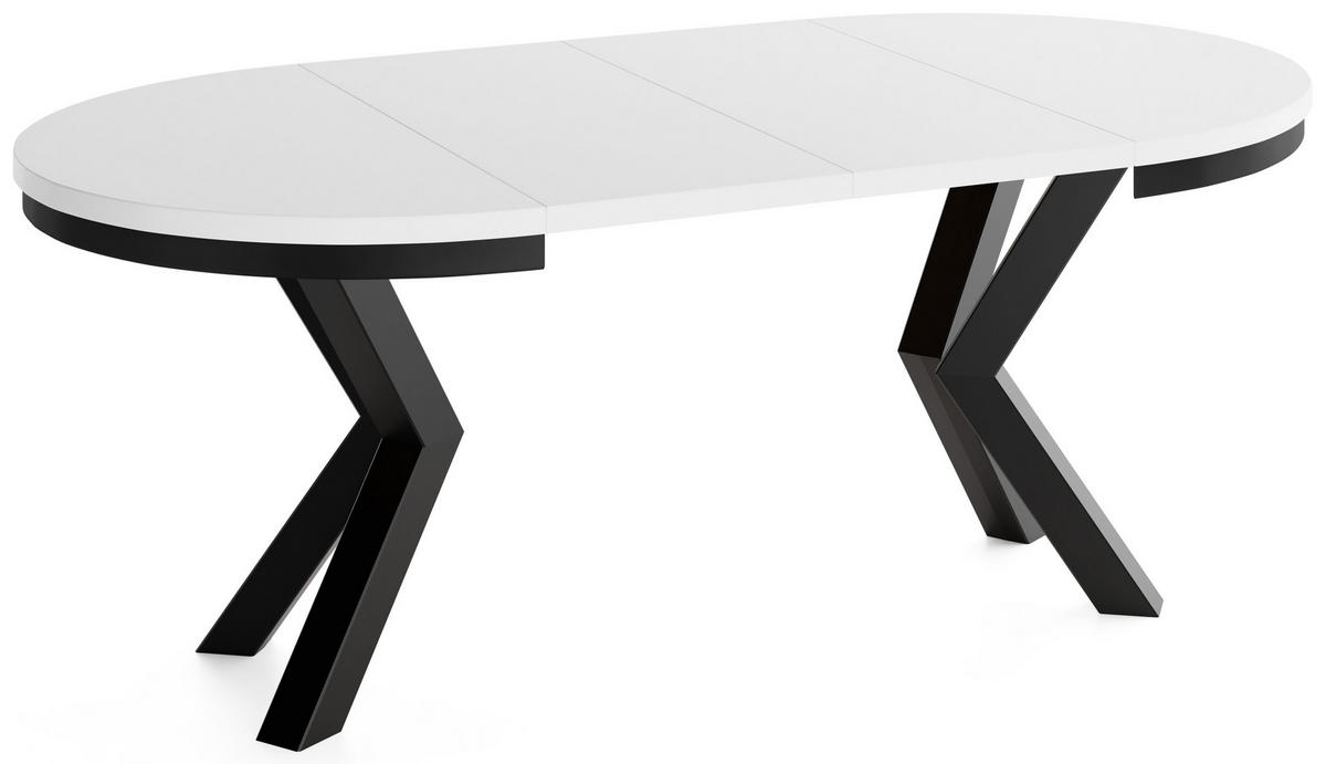 ESSTISCH Clara runder ausziehbarer, Marmor Weiß 120-200/120/76 cm - Schwarz/Weiß, Holzwerkstoff/Metall (120/200/76cm) - WFL GROUP