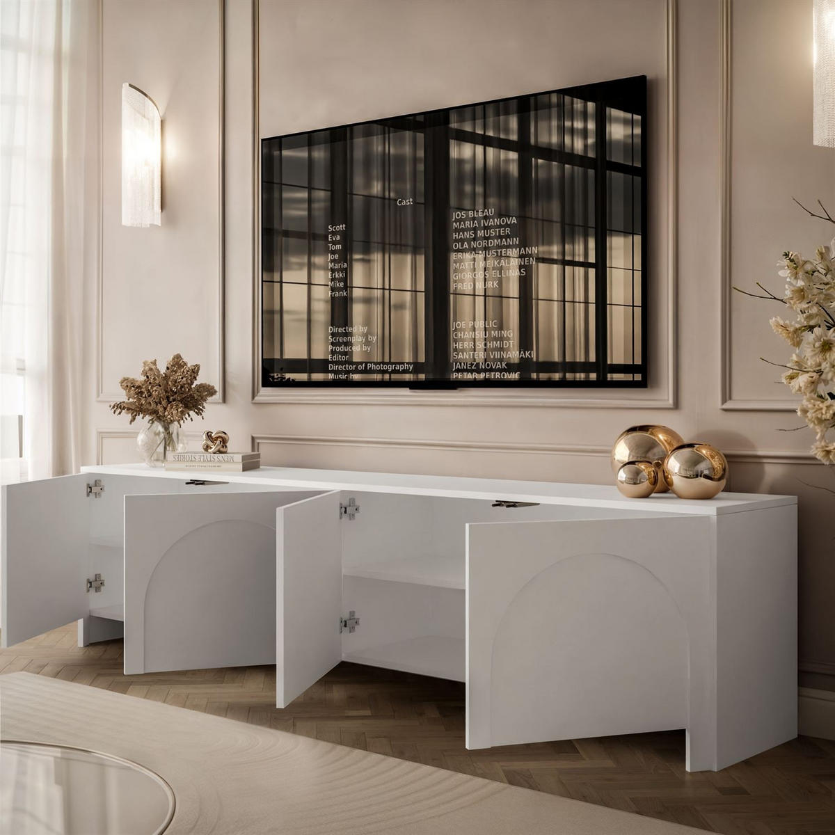 TV-ELEMENT ARIADNA weiß viertürig - Weiß, Holzwerkstoff (204/51/35cm)