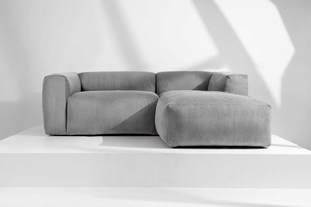 ECKMODULSOFA-RECHTS BUFFO 3/4 Sitzer mit extrem weicher Sitzfläche, Kordstoff, hellgrau - Hellgrau, Textil (237/180cm) - KONSIMO®