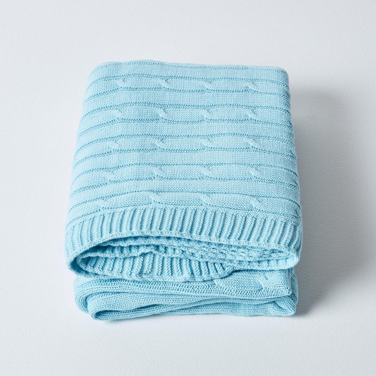 STRICKDECKE 150/200 cm, Baumwolle mit Rautenmuster - Hellblau, Textil (150/200cm) - Homescapes