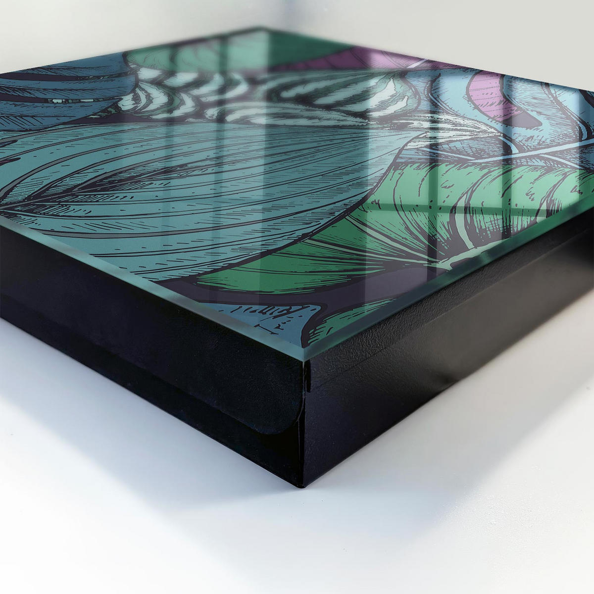 SCHLÜSSELBOX Schwarz 30x30 cm- Türöffnung nach rechts - Geheimnisvolle Blätter - Grün, Metall (30/30/5cm) - TULUP