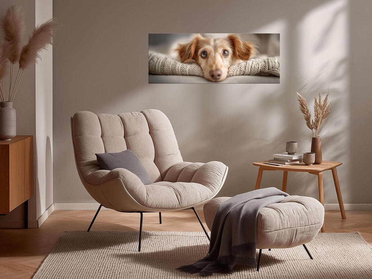 GLASBILD 80x30 cm Hund - Beige, Glas (80/30cm) - artissimo