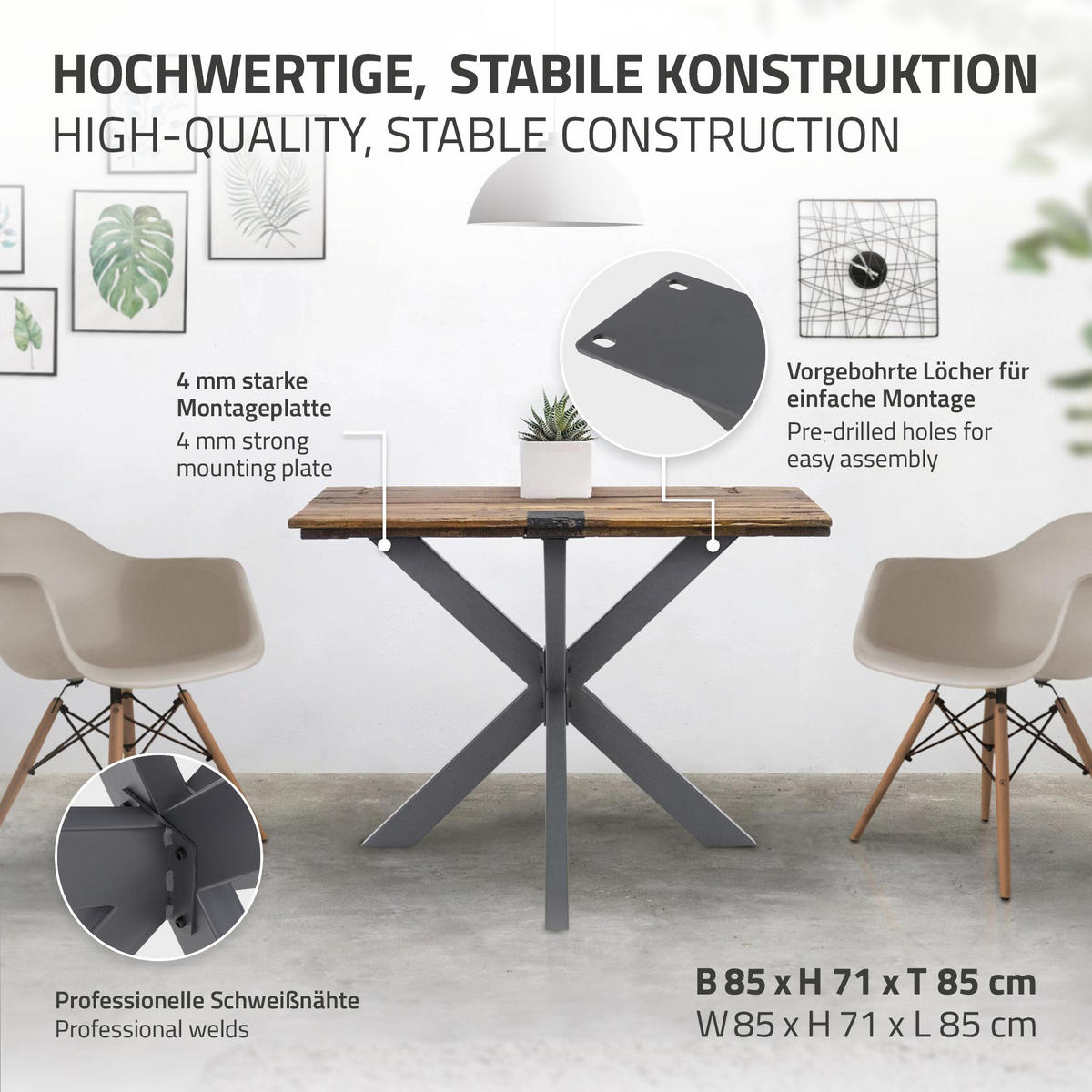 TISCHGESTELL Spider 85 x 85 x 71 cm Anthrazit - Anthrazit, Metall (85/71/85cm) - ML-DESIGN