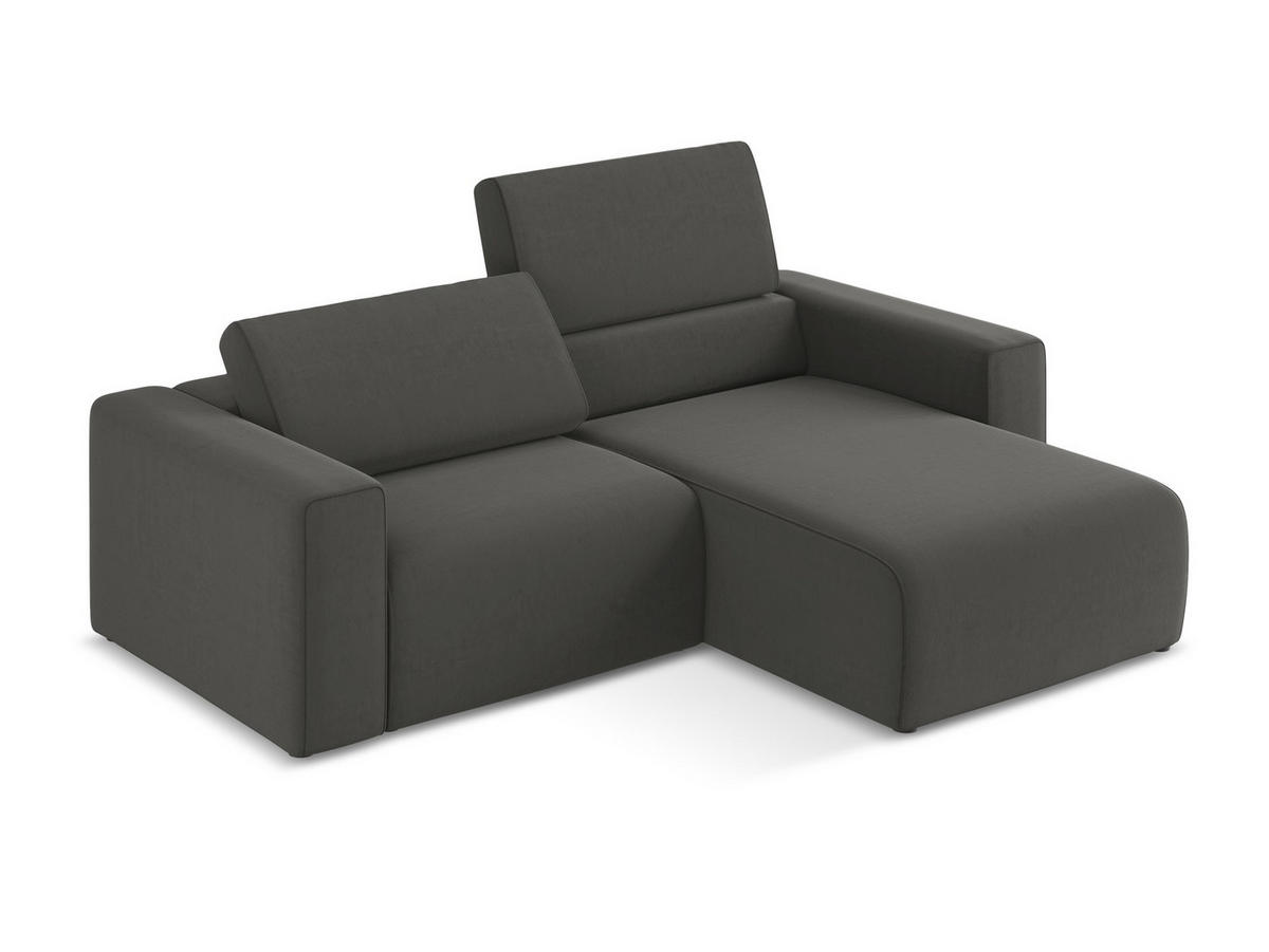 ECKSOFA Rechts Samt Stoff Grau - Dunkelgrau/Schwarz, Kunststoff/Textil (224/167cm) - Makamii