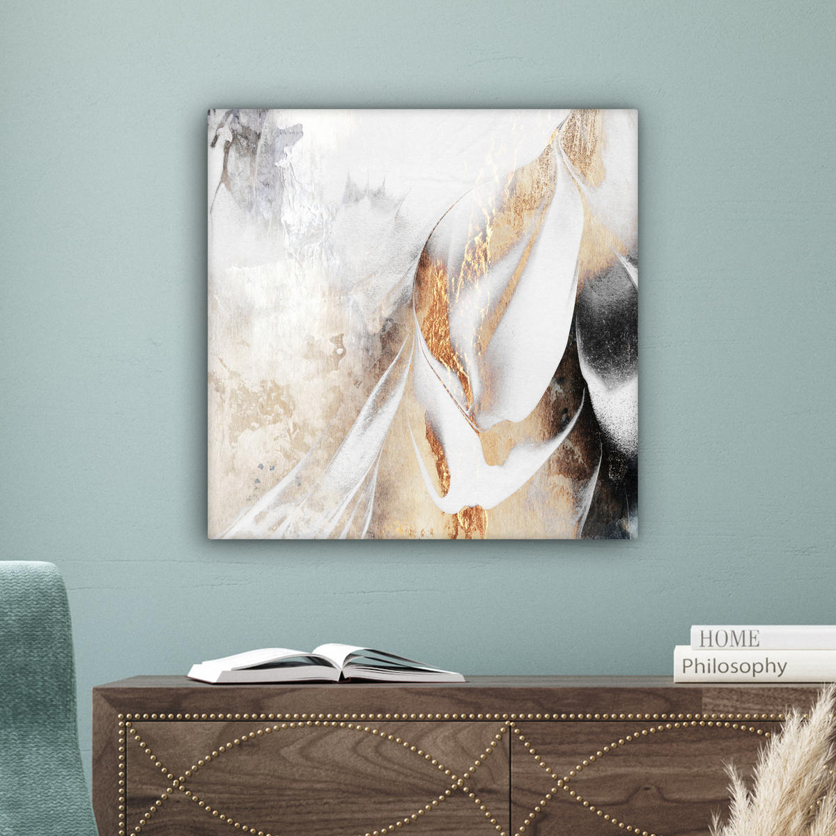 LEINWANDBILD Luxus - Abstrakt - Gold - Weiß 50x50 cm - Goldfarben, Textil (50/50cm) - MuchoWow