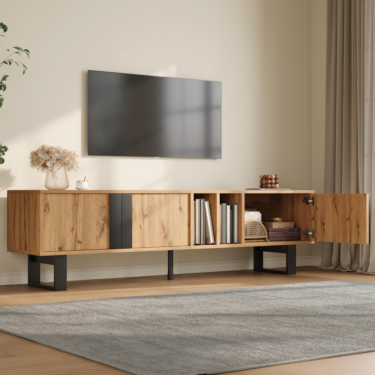 TV-SCHRANK 190/35/37 cm Weiß mit offene Ablagefächer und Hochglanzfronten - Weiß, Holzwerkstoff (275/37/35cm) - Oxeza