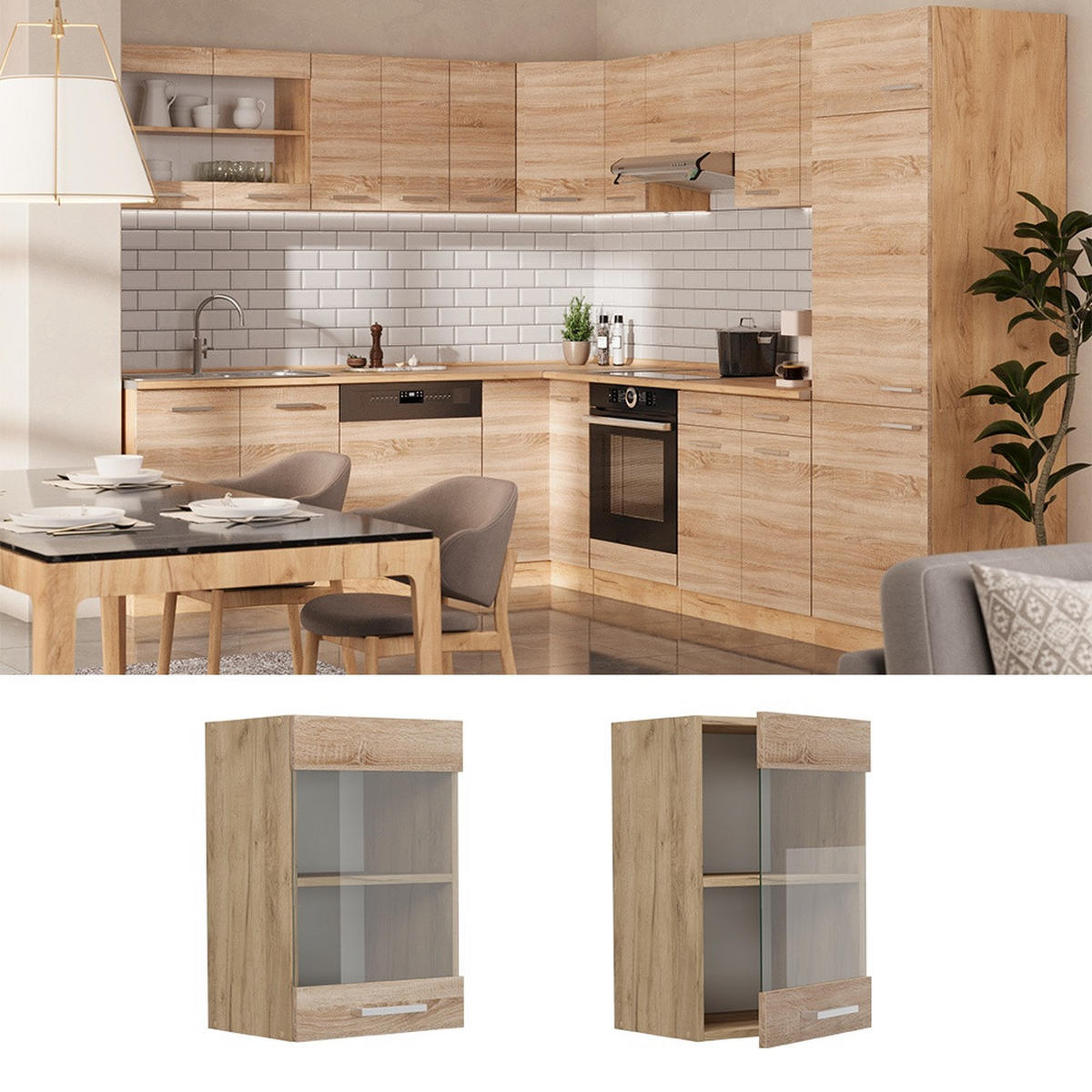 DULAP DIN STICLĂ DE BUCĂTĂRIE R-Line Sonoma 40 cm - stejar miere/stejar Sonoma, compozit lemnos (40/60/31cm) - Vicco