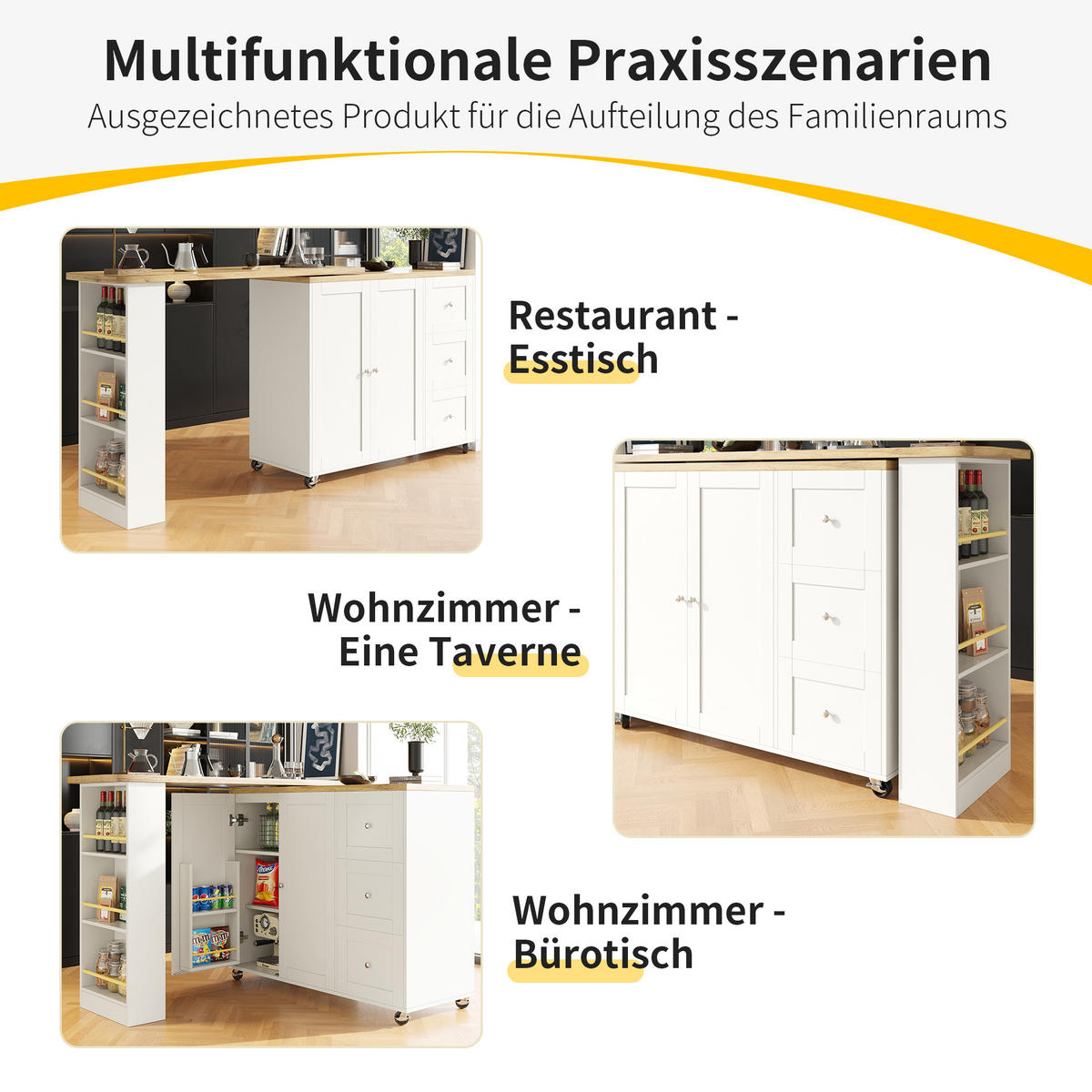 BARTISCH Weiß 135-203/39/106 cm - Weiß, Holzwerkstoff (203/106/39cm) - PANGIVO