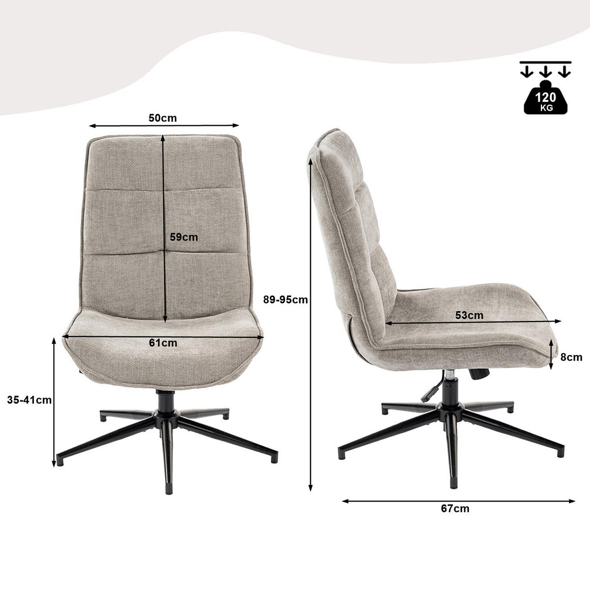 SESSEL Grauer Drehstuhl - Grau, Metall (61/95/67cm) - Meubles Cosy