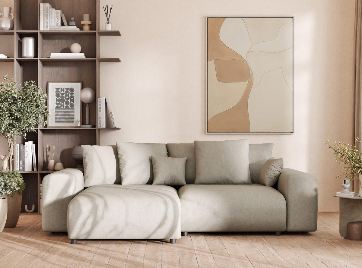ECKSOFA MIT SCHLAFFUNKTION Solo Beige Webstoff - Beige/Schwarz, Holz/Holzwerkstoff (255/168cm) - Maison de Reve