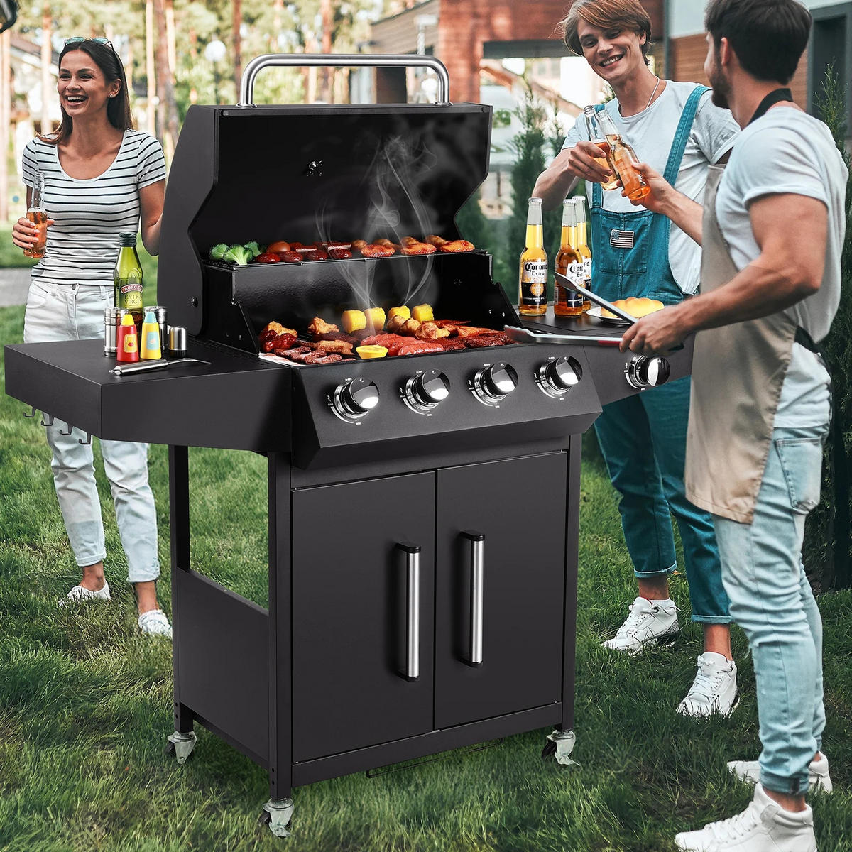 GASGRILL Schwarz 4+1 Brenner - Schwarz, Metall (70/136/44cm) - Kaket