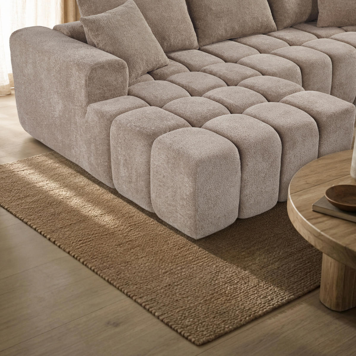 ECKSOFA 249,94/124,97/58,98 cm kaki aus Samtstoff modular und bequem - Braun, Textil (249.94/124.97cm) - OKWISH