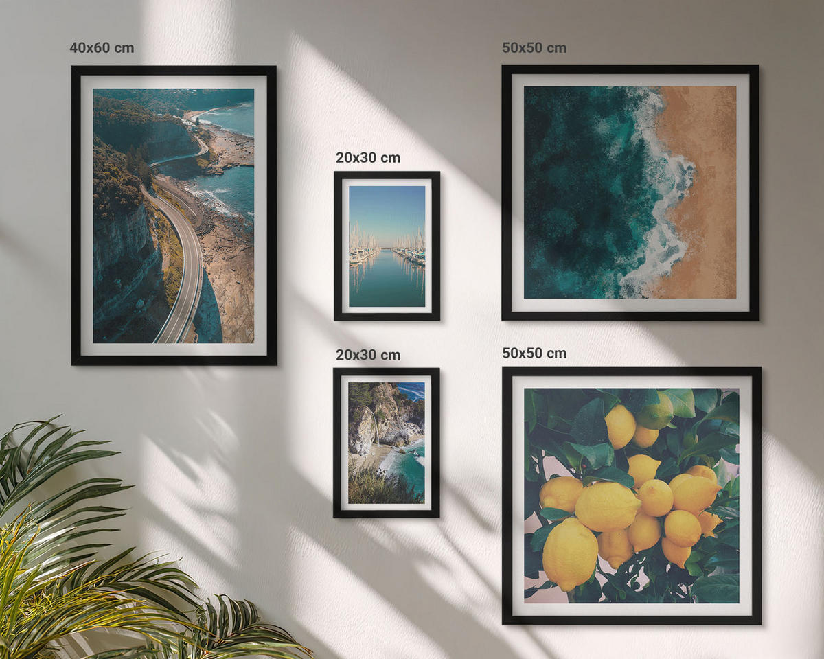 WANDBILDER 5er-Set - 50x50 cm & 20x30 cm & 40x60 cm Schwarzer Rahmen - Straßen am Meer, ein Meer aus Zitronen - Schwarz, Kunststoff (40/60cm) - ArtPrintCave