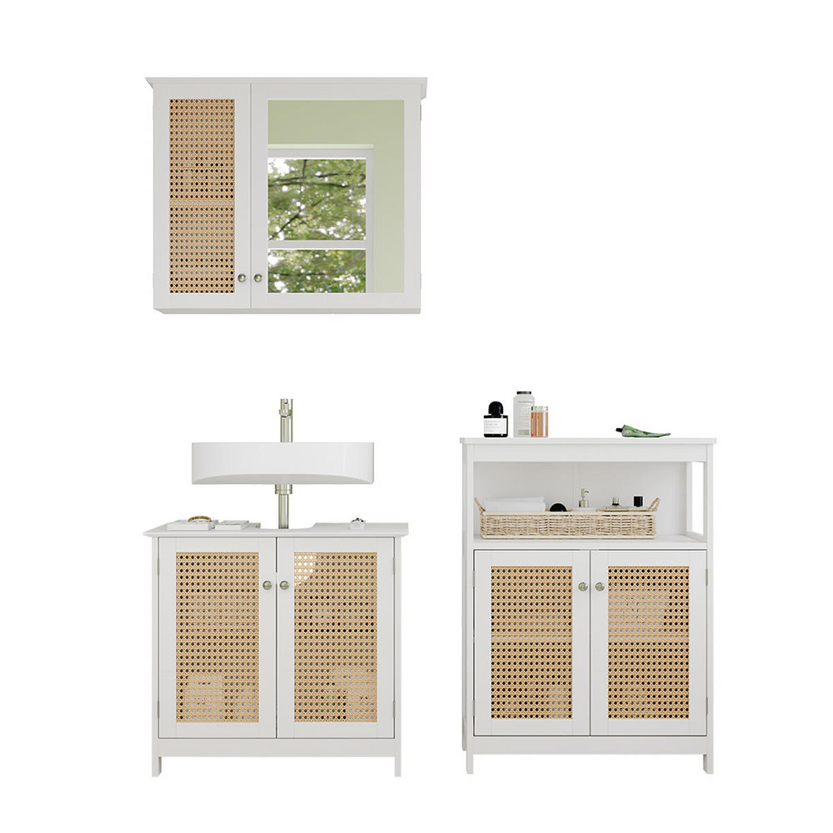 BADMÖBEL-SET Rosario Weiß 3-teilig - Weiß, Holzwerkstoff (60/58/35cm) - Vicco