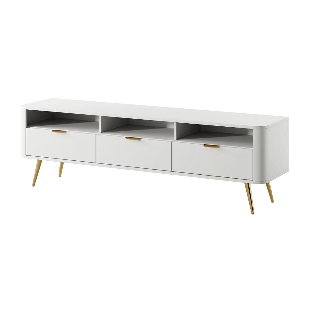TV-SCHRANK Oval Weiß mit 3 Schubladen 160 cm - Goldfarben/Weiß, Holzwerkstoff/Metall (162/49/38cm) - Selsey