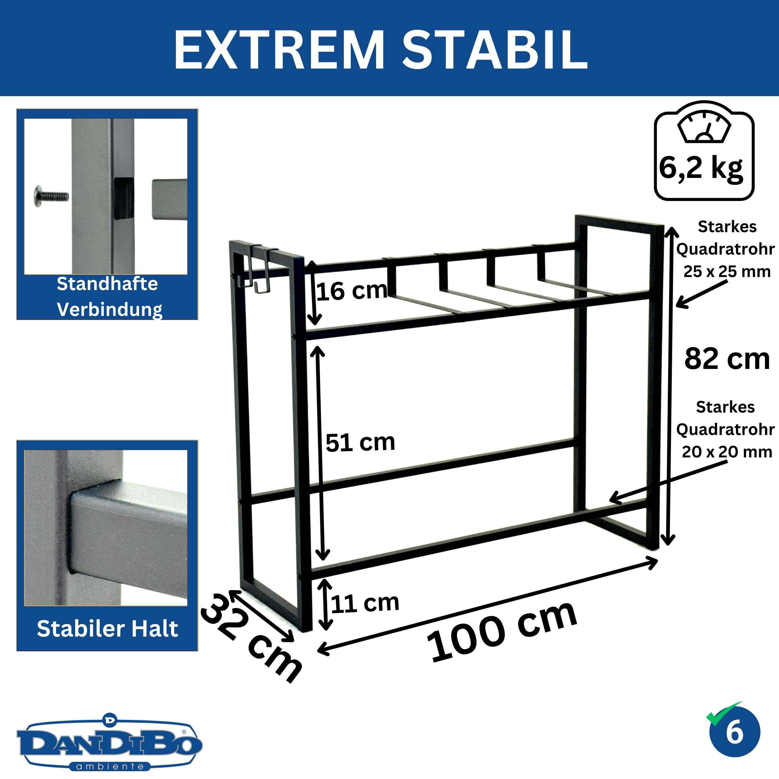 GETRÄNKEKISTENREGAL 6 Kisten Schwarz Metall 100 cm - Schwarz, Metall (100/82/32cm) - DanDiBo