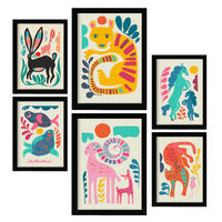 POSTER Set Mit 6 Linienrasse 2 In Tiere Zusammenfassungen A3 & A4 Schwarzer Rahmen - Schwarz, Papier (29/3cm) - Nacnic