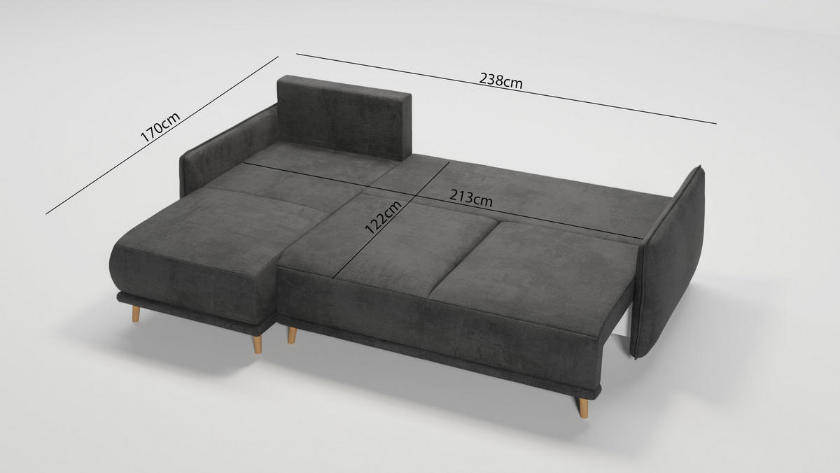 ECKSOFA Chroma Graphit Luxusmicrofaser - Graphitfarben/Braun, Holz/Textil (238/170cm) - S-Style Möbel