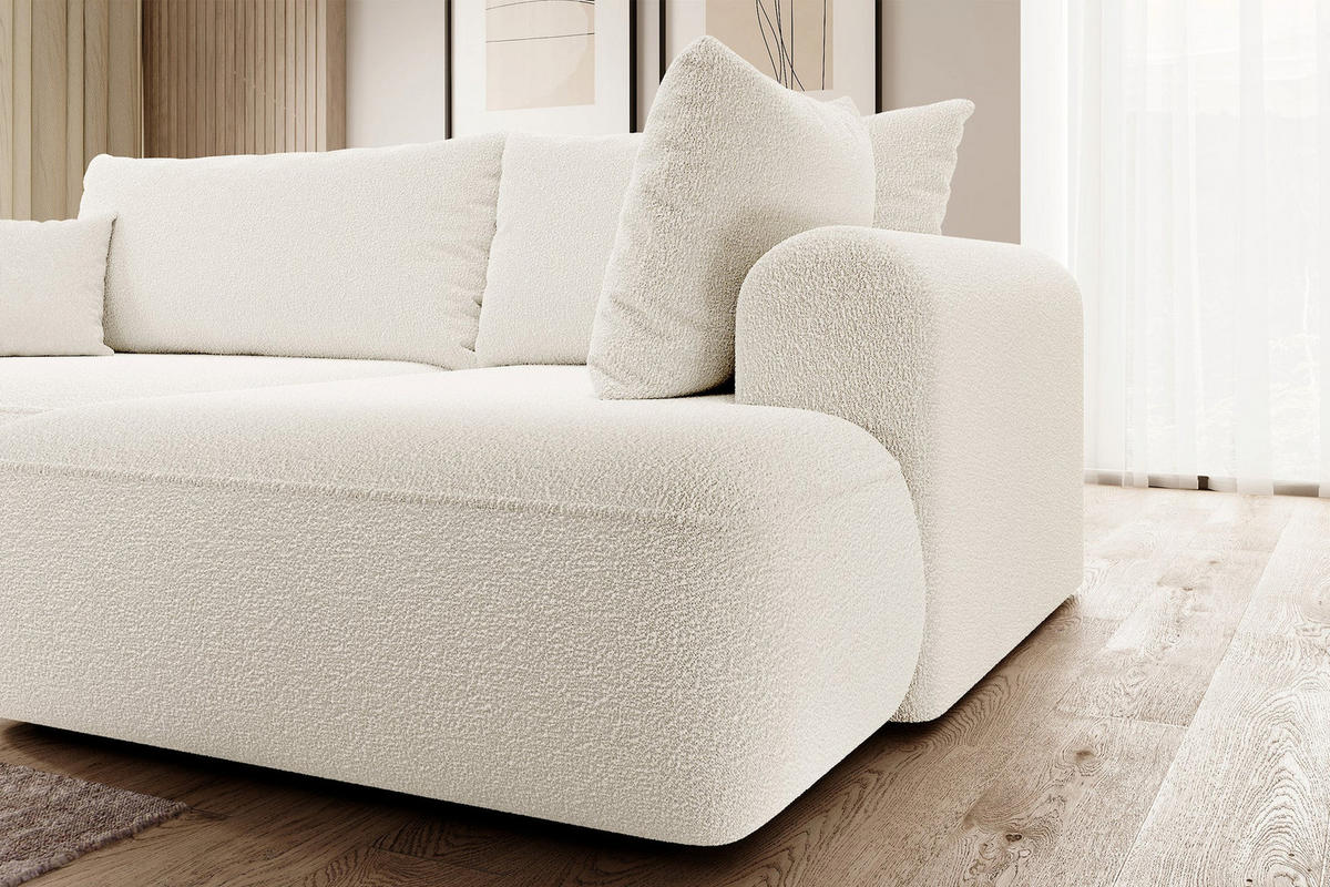 ECKSOFA Ovo Creme Bouclé - Creme/Schwarz, Kunststoff/Textil (165/260cm) - Selsey