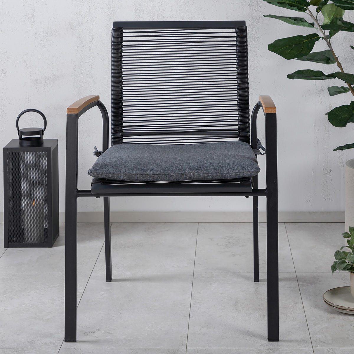 GARTENSTUHL - Schwarz - Stahl - 57 x 84 x 64 cm - Schwarz, Metall (57/84/64cm) - home24