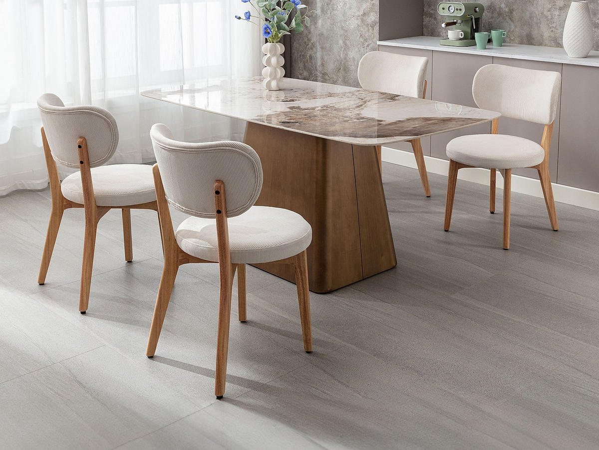 STUHL 6er-Set - Cord & Kautschukholz - Weiß - TORIEL - Weiß, Holz (57/82.5/51cm) - Vente-Unique